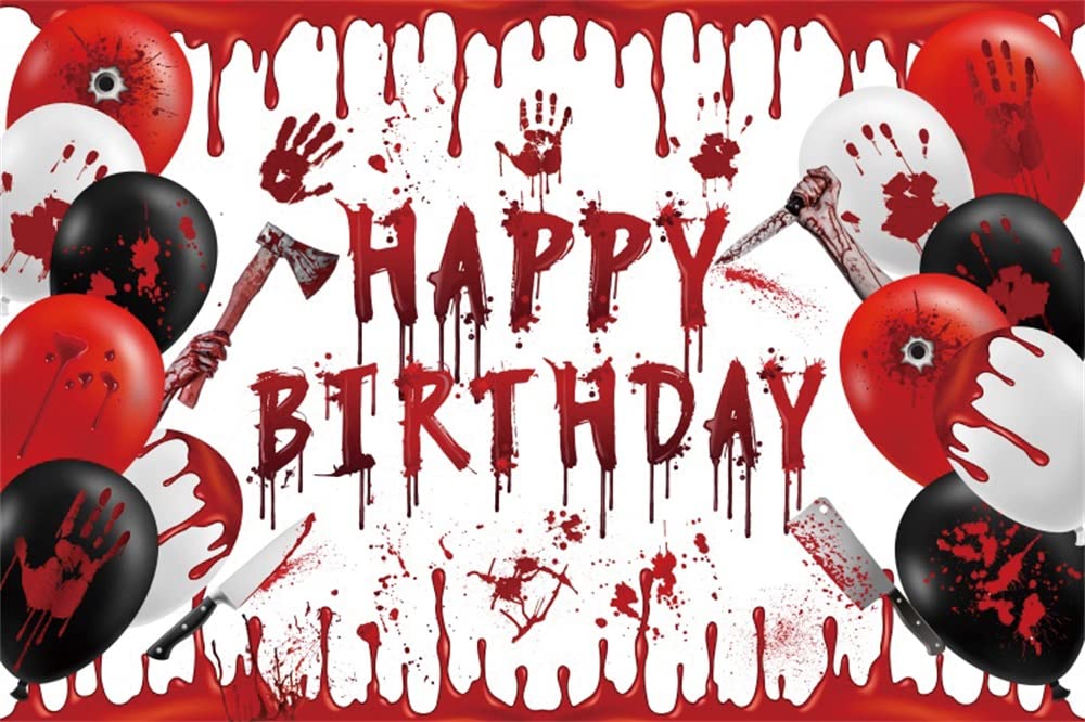 DASHAN Vinyl 7x5ft Halloween Horror Birthday Backdrop Vampire Zombie Killer Birthday Party Decorations Horror Handprint Blood Splatter Photography Background Vampire Evil Scary Party Photo Studio