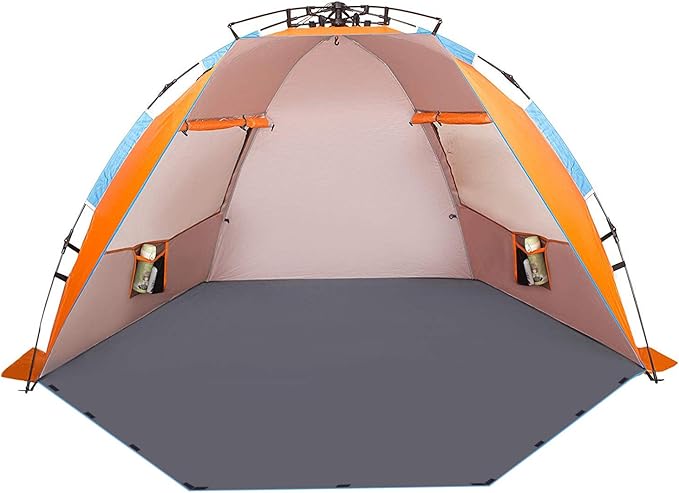 Oileus X-Large 4 Person Beach Tent Sun Shelter - Portable Sun Shade Instant Tent for Beach with Carrying Bag, Stakes, 6 Sa...
