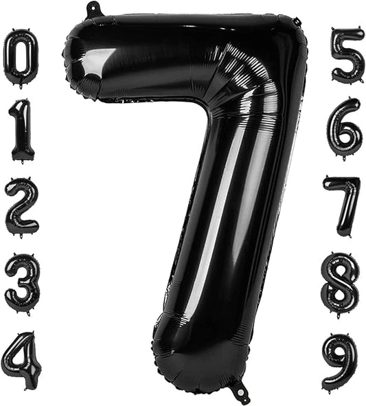 7 Balloon Number 40 Inch 67 Birthday Decorations, Black Seven Birthday Decor, 7 17 27 70 Year Old Balloon Number for Engag...