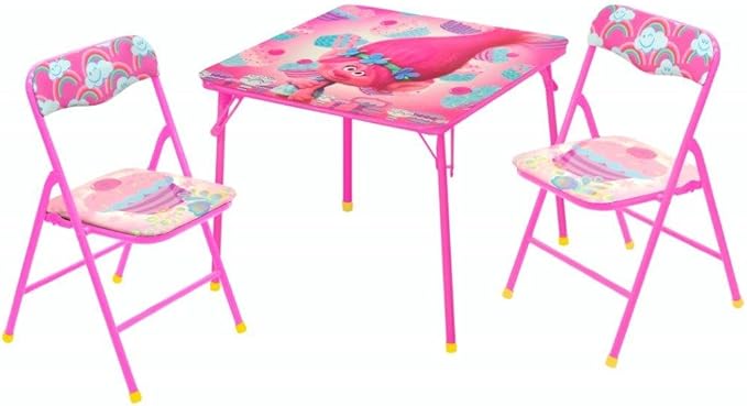 Idea Nuova Trolls 3 Piece Children's Activity Square Table and Chair Set, Ages 3+