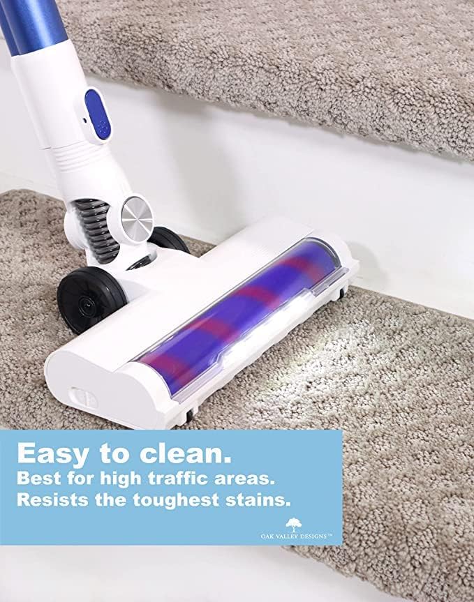 Oak Valley Designs™ Rounded Bullnose Carpet Stair Treads - Anti Slip Indoor Stair Mats for Wooden Stairs, Style: Bayside Charm, Light Grey 31" W X 9.75" D (Set of 14)