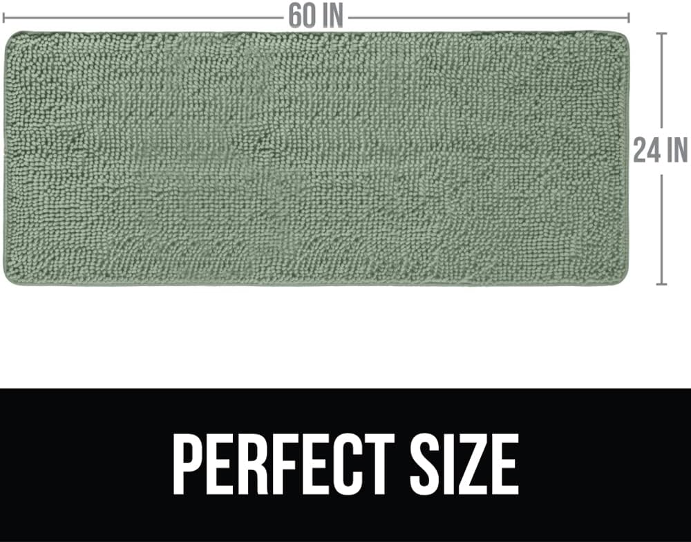 KANGAROO Bathroom Rugs, Chenille Soft Absorbent Bath Rug, Shaggy Shower Mat, Quick Dry Machine Wash Bathmat, Plush Carpet Mats for Tub, Bathtub and Room Home Decor Accessories, 60x24, Sage