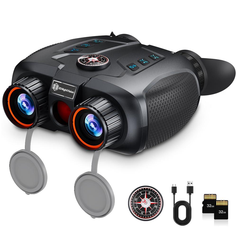 3D VR Night Vision Goggles - Night Vision Binoculars for Adults with Electronic Compass, Rechargeable Binoculars Dual-Lens Diopter Adjustment for Outdoor Enthusiasts and Animal Watchers