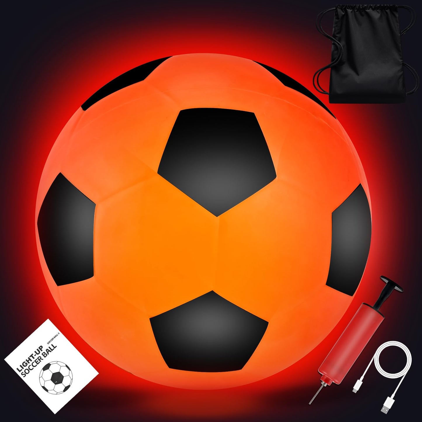 Glow in The Dark Soccer Ball Gifts for Boys 8-12 | Rechargeable Light Up Soccer Ball Size 5 with Air Pump & Net Bag, LED Girls Kids Teens Adults Night Backyard Training Game Birthday Gift