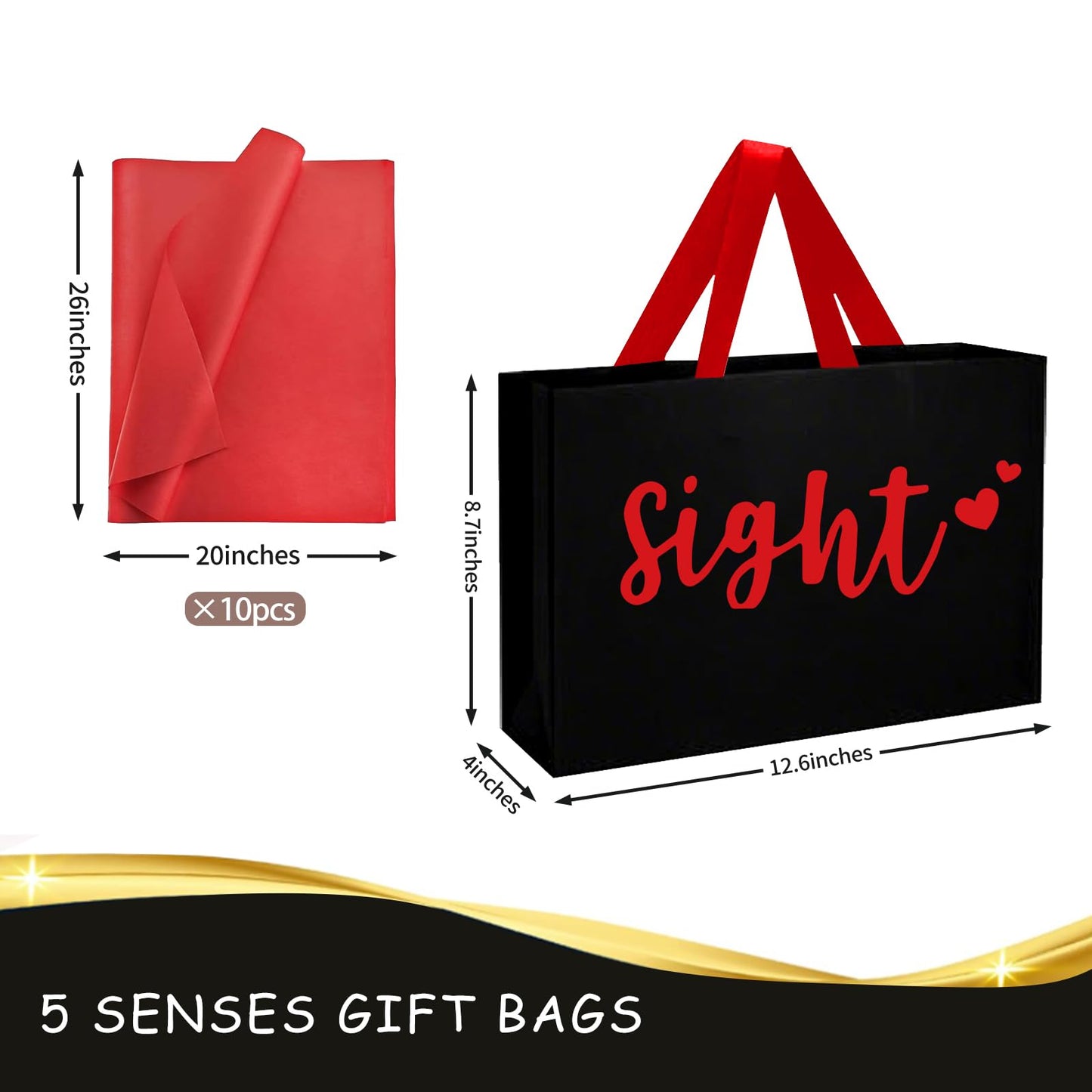 5 Senses Gift Bags Five Senses Birthday Party Decorations with Tissue Paper, Rose Petals and Happy Birthday Banner Balloons Five Senses Gift for Him Husband Boyfriend (Red black)