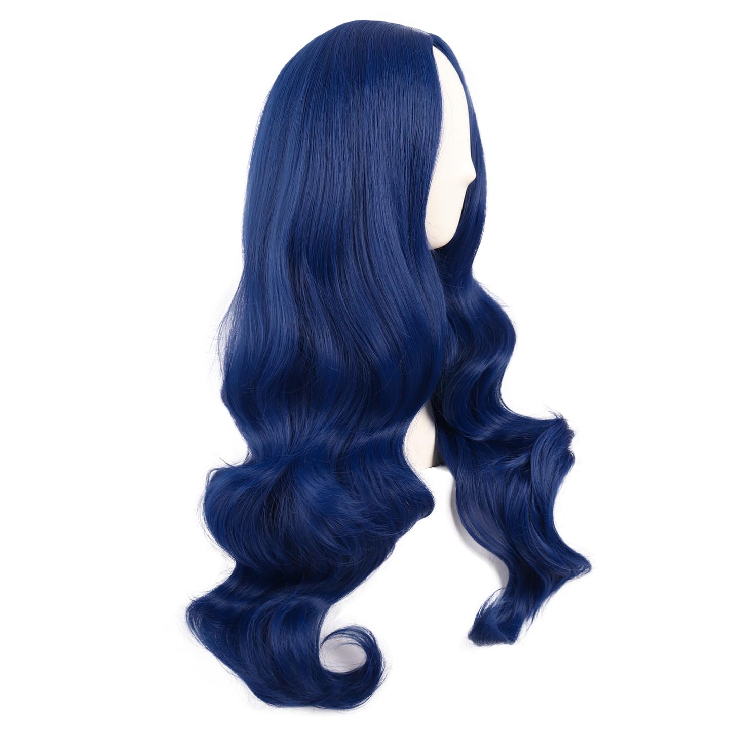 MapofBeauty 28 Inch/70 cm Cosplay Long Wavy Curly Synthetic fiber Side Bangs Anime Fashion Party Hair Wig (Mixed Blue)