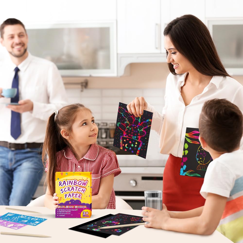 FUNNYB&G Rainbow Scratch Paper Art for Kids - 100 Pcs Magic Rainbow Scratch Paper Off Set Scratch Easter Crafts Arts Supplies Kits Pads Sheets for Party Games Halloween Christmas Birthday Gifts