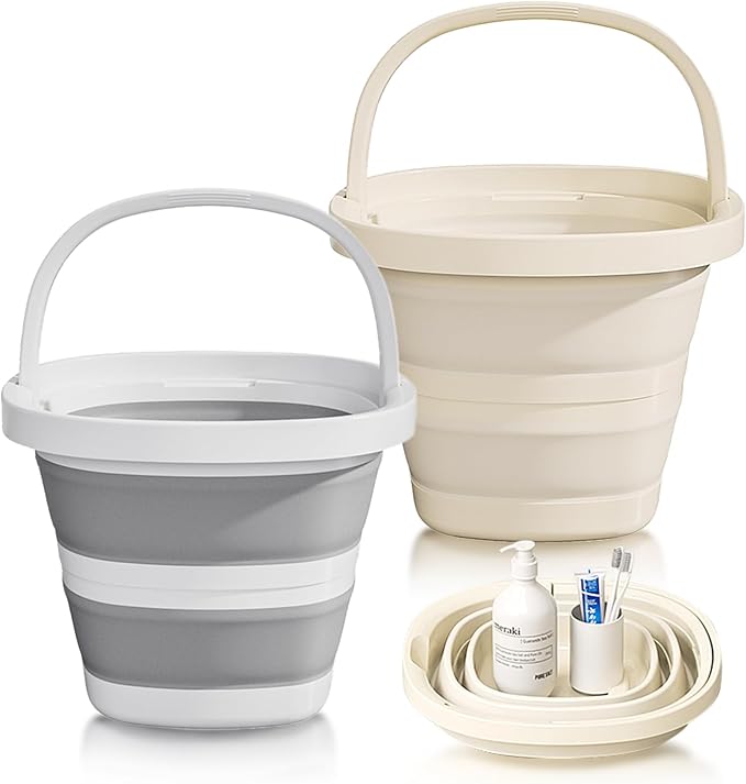 2-Pack Collapsible Buckets (2.6 Gallon/10L) - Foldable Rectangular Design with Handles, Space-Saving for RV, Camping, Car ...