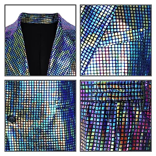 Nawgut Sequin Blazer Metallic Slim Suit 2 Piece Set Disco Prom Shiny Outfit Wedding Party Banquet Fashion Jacket Pant