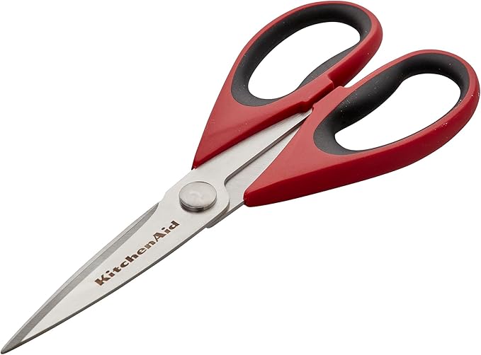 KitchenAid All Purpose Kitchen Shears with Protective Sheath Durable Stainless Steel Scissors, Dishwasher Safe, Soft Grip Comfort Handle, 8.72 Inch, Red
