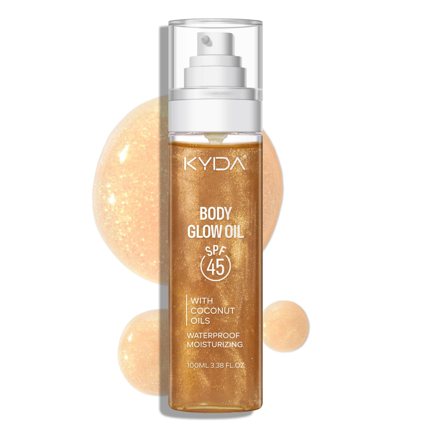 KYDA Body Glow Oil, Broad Spectrum SPF 45, Sunscreen Body Oil with Gold Mica, Sun-kissed Glow Skin Illuminator, Lightweight Non-