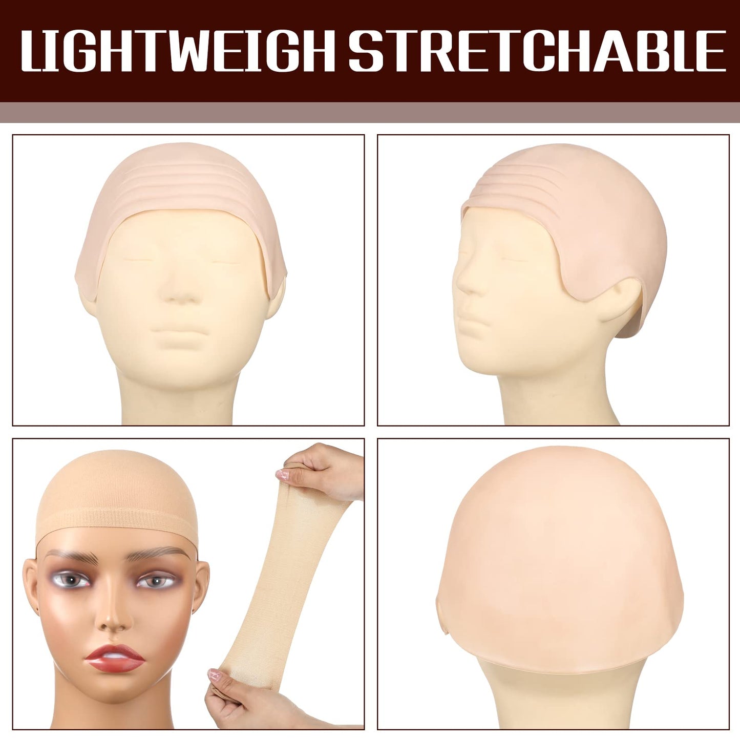 Syhood 2 Pieces Halloween Bald Cap Makeup Latex Bald Head Wig Caps Cosplay Costume for Adults(Beige,Medium)