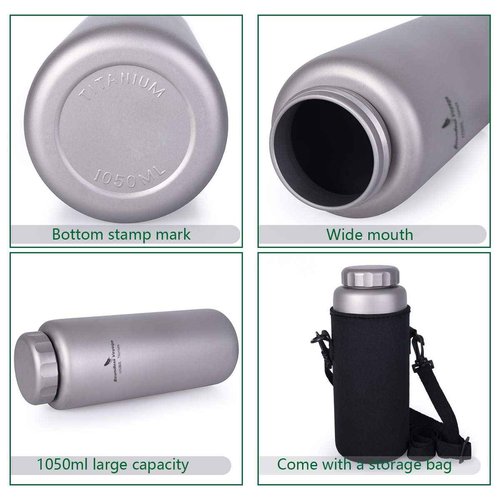 iBasingo Titanium Water Bottle 35.5oz (1050ml) Wide Mouth Lightweight Single Layer Camping Flask for Hiking, Backpacking & Outdoor Cooking Portable Durable Drinking Bottle Ti3005D