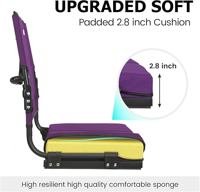 behairity Portable Stadium Seat for Bleachers with Back Support, Wide Padded Bleacher Chair with High Back and Thick Cushion for Adults, Folding Stadium Chair for Football Sports Events (Purple)