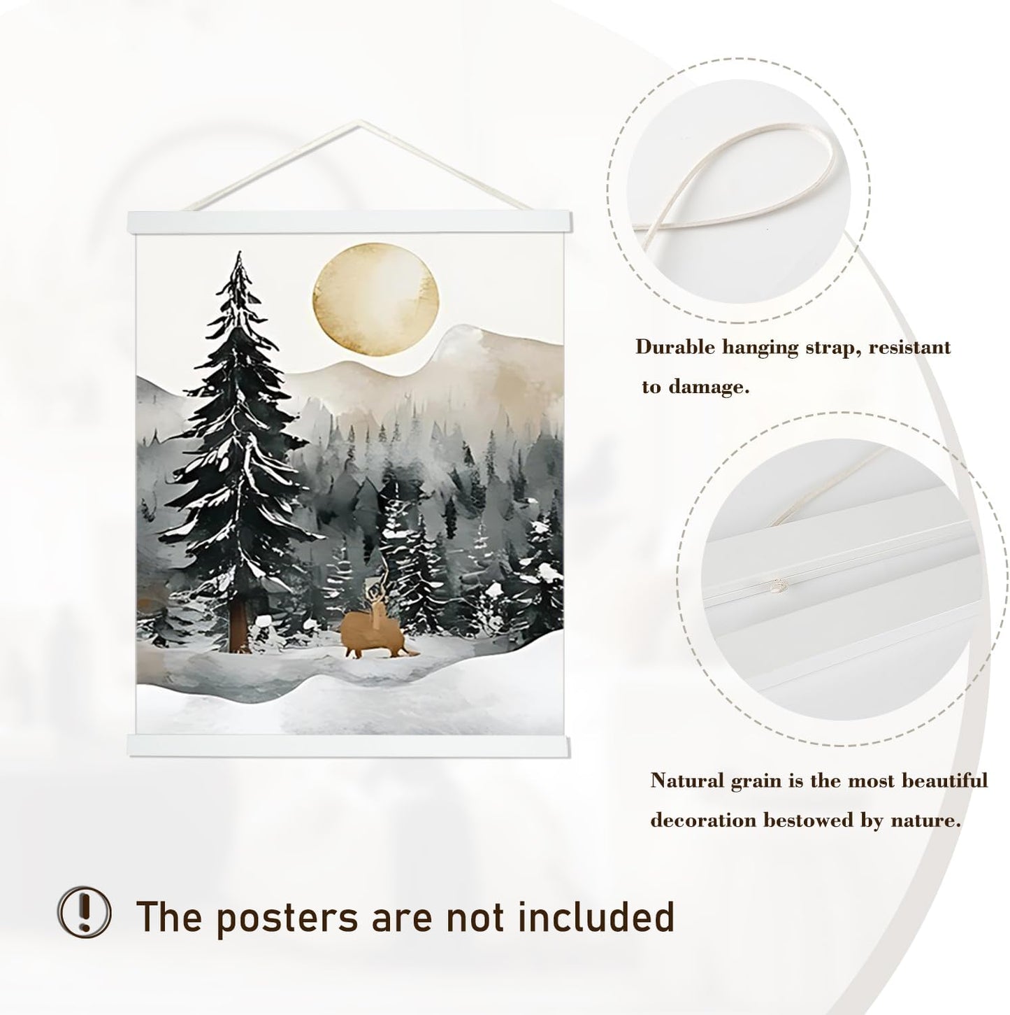 Artmag Magnetic Poster Hanger Frame, 8x10 8x12 8x24 Light Wood Wooden Magnet Canvas Artwork Print Poster Hangers Frames Hanging Kit (White, 8")
