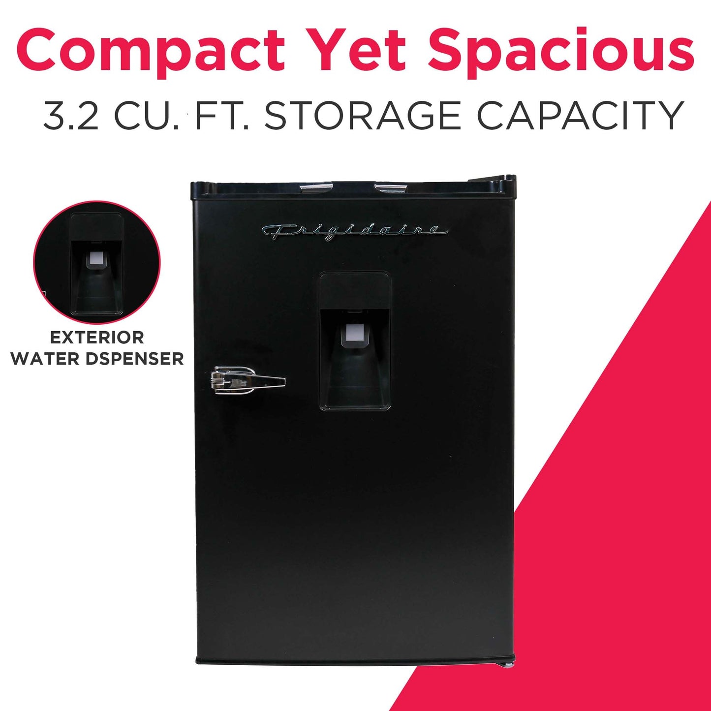 Frigidaire EFR494-BLACK Retro Compact Mini Fridge with Freezer Compartment, Chrome Handles, 4.4 Cu Ft, Built-in Water Dispenser, Black