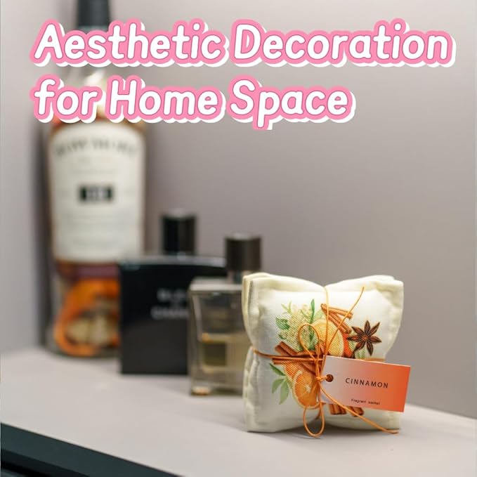 AUCUDA Christmas 4pcs Cinnamon Scented Sachet Bags for Drawers and Closets Decorations, Potpourri Packets for Women clothes storage, Winter Holiday Fragrance Pillow for Bedroom Indoor, Air Fresheners.