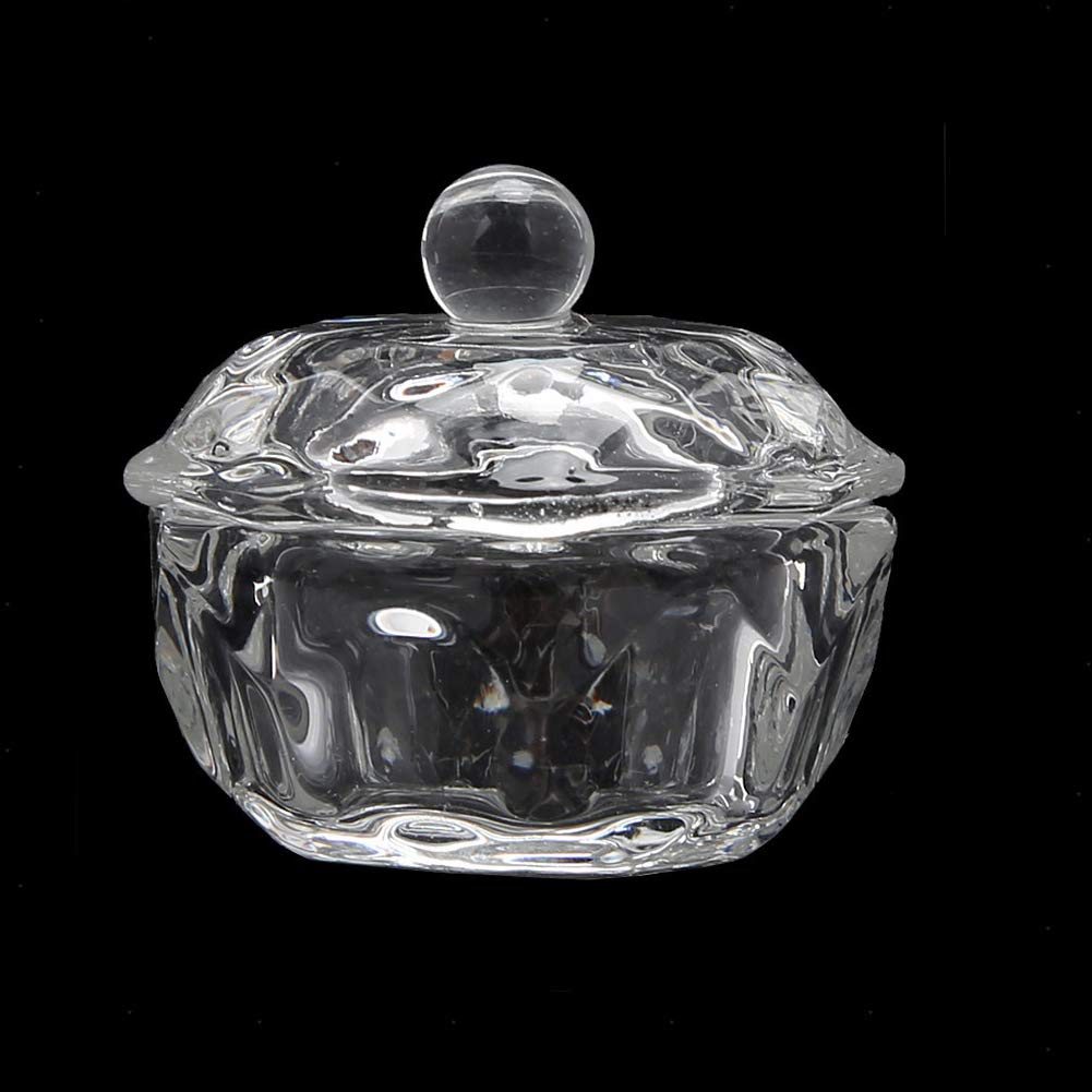 mollensiuer 2Pcs Clear Nail Art Acrylic Liquid Powder Dappen Dish Bowl Glass Crystal Cup Glassware with Lid for Nail Art Manicur