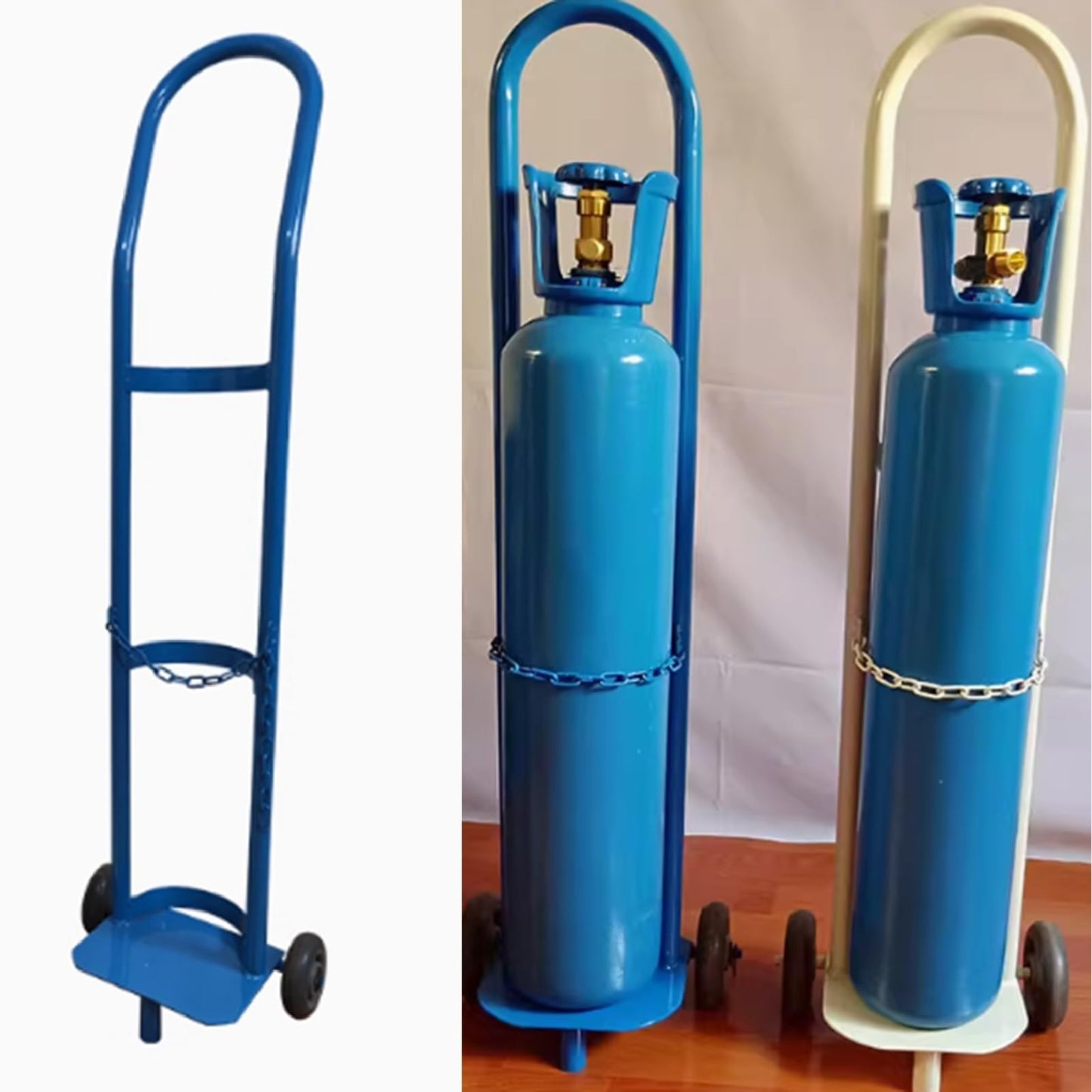 PPOIUYK Cylinder Tank Holder Welding Steel Gas Cylinder Cart Trolley, Lightweight Oxygen Tank Cart Dolly for Transportation, Single Capacity Co2 Cylinder Organizer Shelf(Blue,110cm/43.3in)