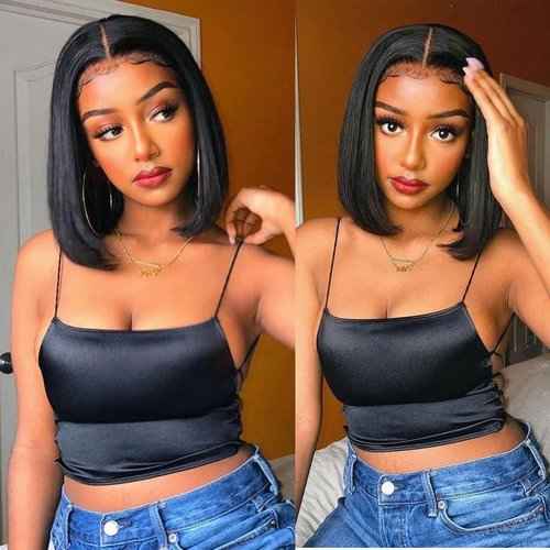 10 inch Short Bob Wigs Human Hair 4x4 HD Transparent Straight Short Bob Lace Front Wigs 150% Density Pre Plucked Hairline with Baby Hair for Women Unprocessed Lace Closure Bob Wigs Natural Corlor