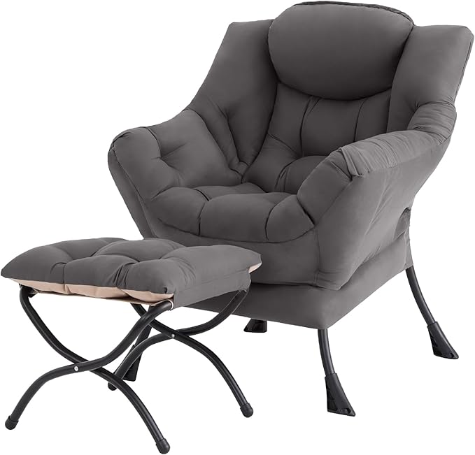 Tiita Lazy Chair with Ottoman, Modern Large Accent Lounge Chair, Leisure Sofa Armchair with Ottoman, Reading Chairs with F...