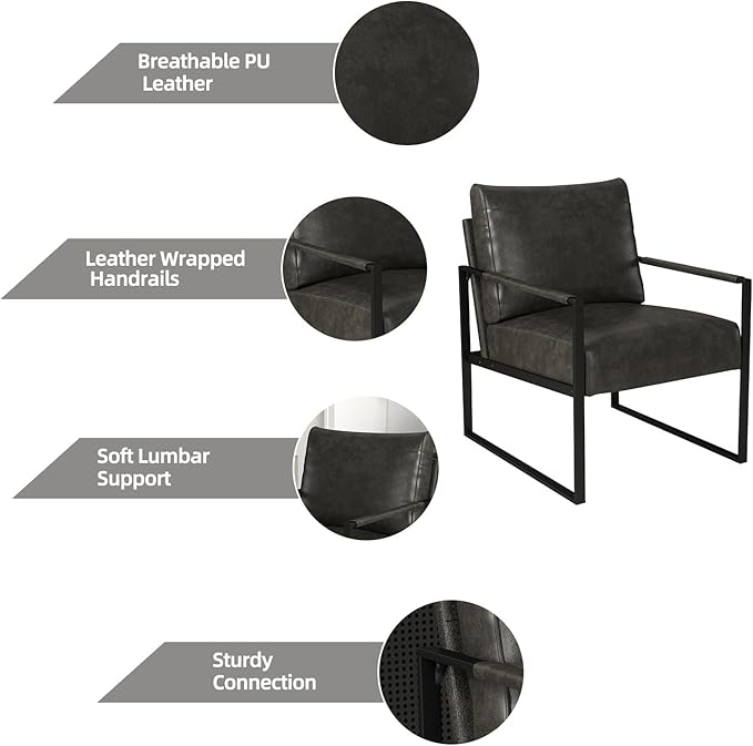 INZOY Accent Arm Chair with Metal Frame Set of 6, Comfy Living Room Chair with Plump Backrest and Cushion, Mid Century Modern Chair with Sturdy Structure, Easy to Clean, Dark Grey