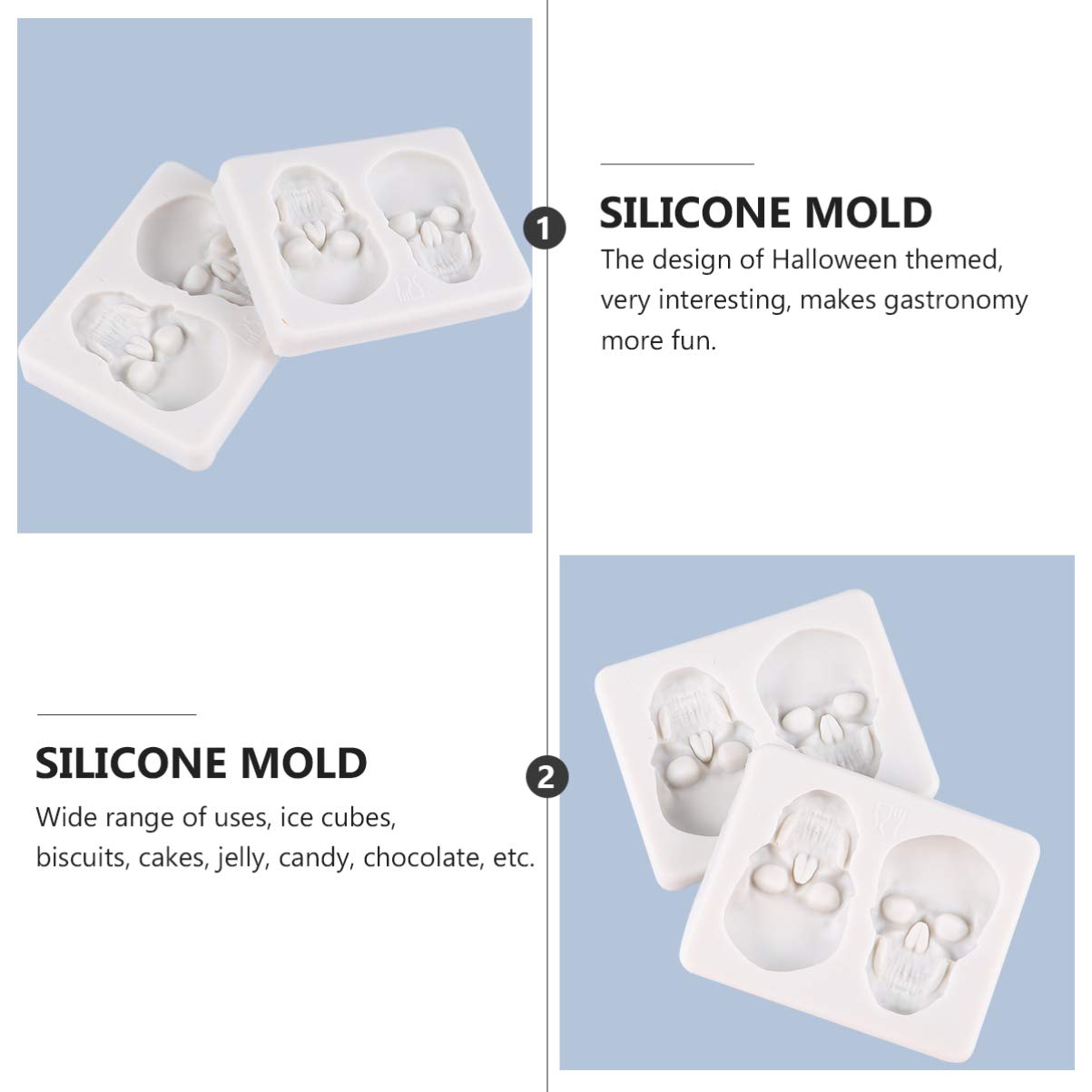 EXCEART 2pcs Halloween Skull Silicone Mold for Baking Cake Decoration Soap Making Unique Skull Shape Food-grade Silicone Easy to