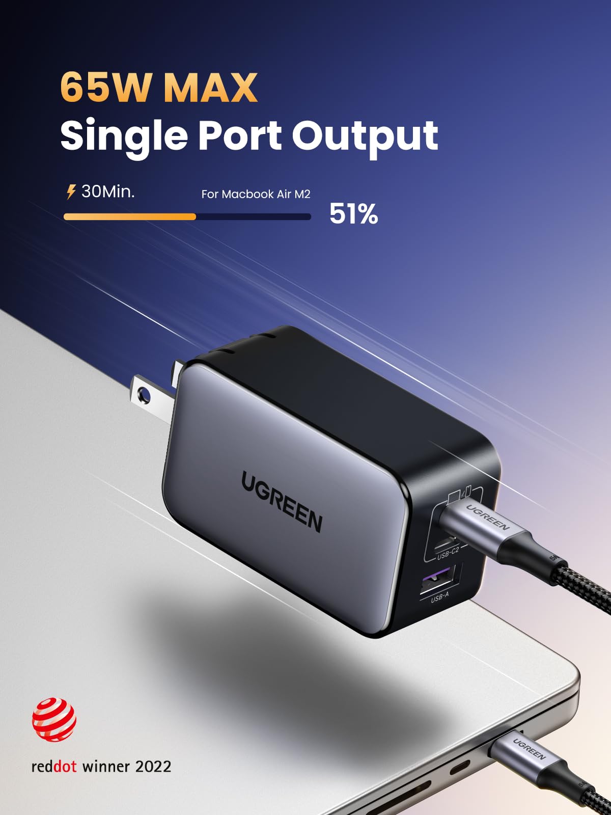 Ugreen Nexode 65W Gan Usb C Wall Charger, 3-Port Compact Foldable Fast Charger Power Adapter For Iphone 17/16/15 Series, Galaxy