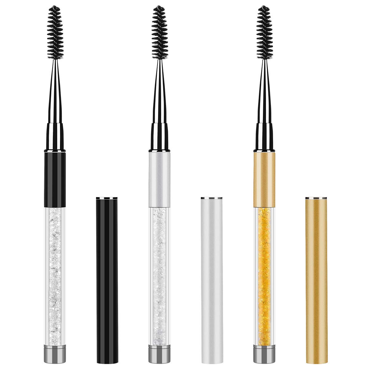 Tbestmax Eye Brush Mascara Wands Eyelash Spoolie Brushes Eye Brow Brush Applicator with Cap for Travel, Crystal White Black Gold