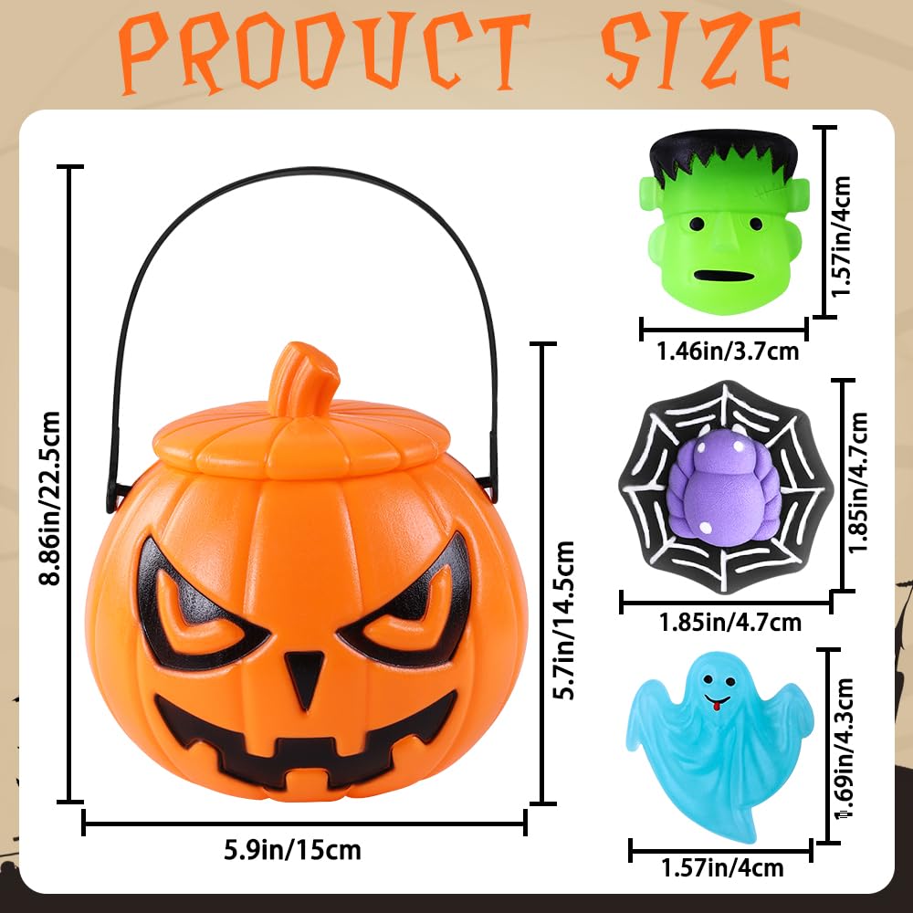 Vellibring 36 PCS Halloween Mochi Squishy Toys with Pumpkin Bucket, Kawaii Squishies Mini Stress Relief Toys Glow in The Dark for Halloween Party Favors Treat Goodie Bags Stuffers for Kids Girls Boys