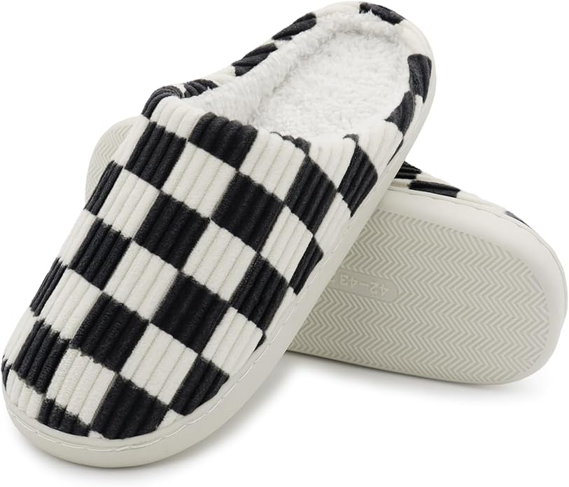 Jogyew Women House Fuzzy Slippers - Plaid Scuff Checkered Slip-on Memory Foam Indoor Outdoor Comfortable Soft Slides