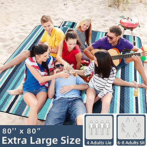 ZAZE Picnic Blankets Beach Blanket, 80''x80'' Extra Large Thick 3-Layers, Sandproof Machine Washable Waterproof Foldable O...