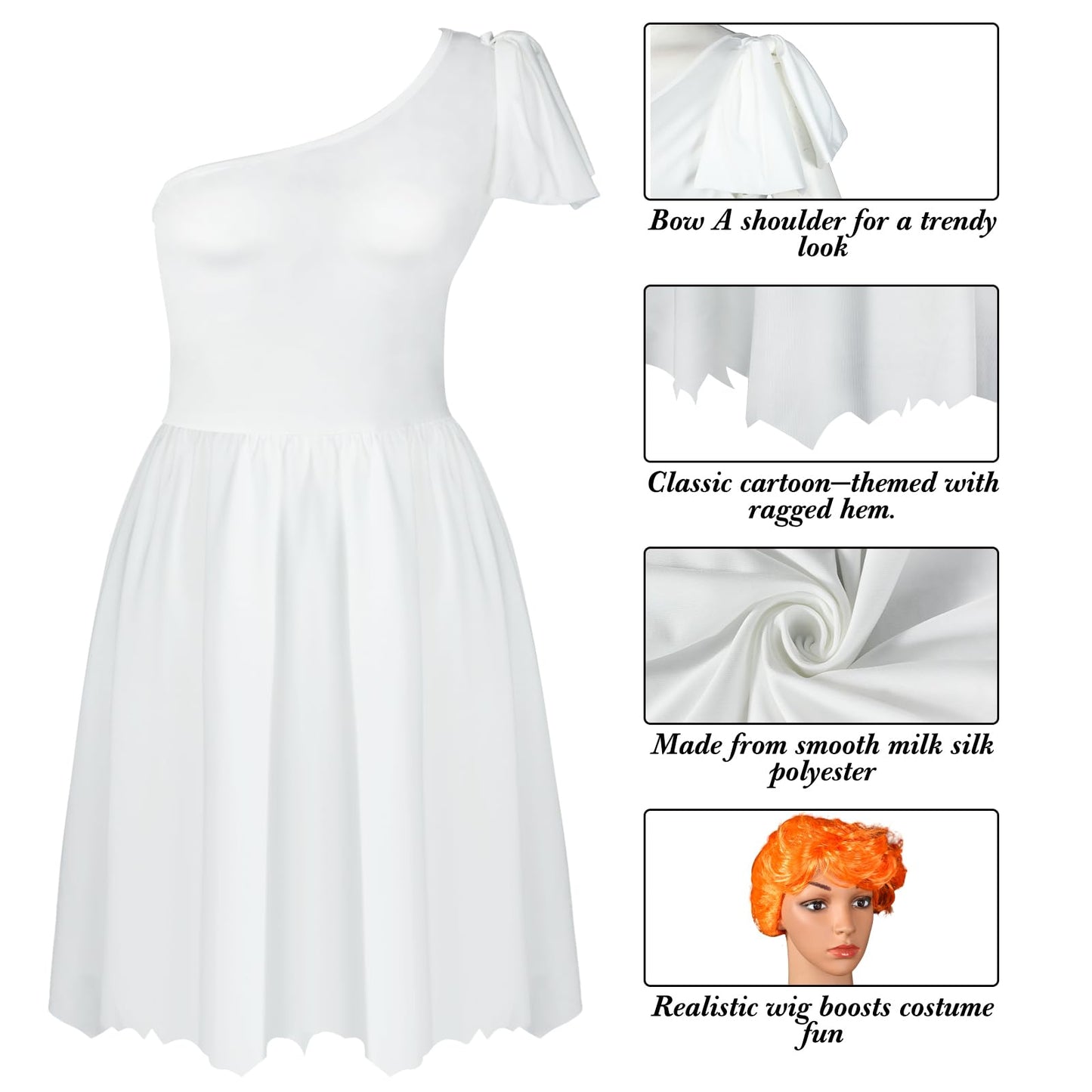 Liitrsh Halloween Women Caveman Costume Set White Dress Orange Wig for Couple Family Stone Period Theme Party Cosplay(XLarge)