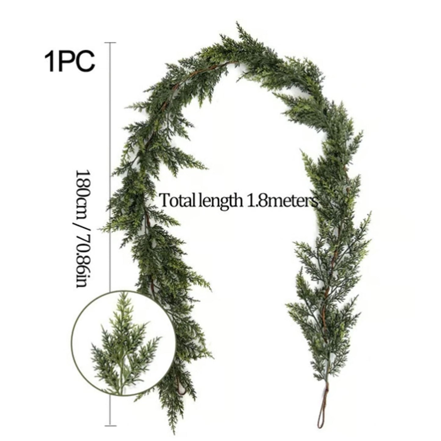 2025 Christmas Artificial Cypress Leaf Vine Wreath, 6 Ft Dense Pines Realistic Touch Norfolk Garland Ornaments, Artificial Green Wreath for Christmas Holiday Mantle Fireplace Table Home Decor