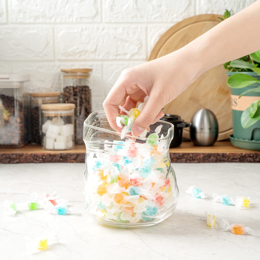 Restaurantware-22 Ounce Unzipped Bag Bowl, 1 Small Glass Bag - Realistic Crinkled Edges, Serve Candy, Popcorn, or Nuts, Clear Glass Bowl, Dishwashable, Flat Base
