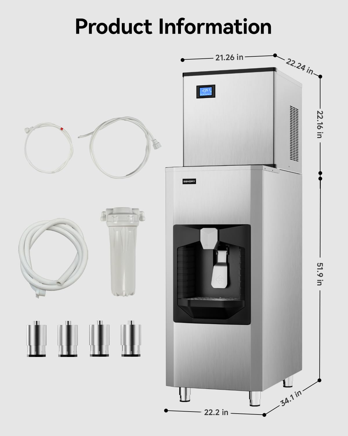 EUHOMY Commercial Ice Maker Machine 500Lb/24H, Ice Ready in 10-15 min,SECOP Compressor, Industrial Ice Machine with 130Lbs Automatic Ice Bin Dispenser, Ice Maker Machine for Hotel/Restaurant/Business