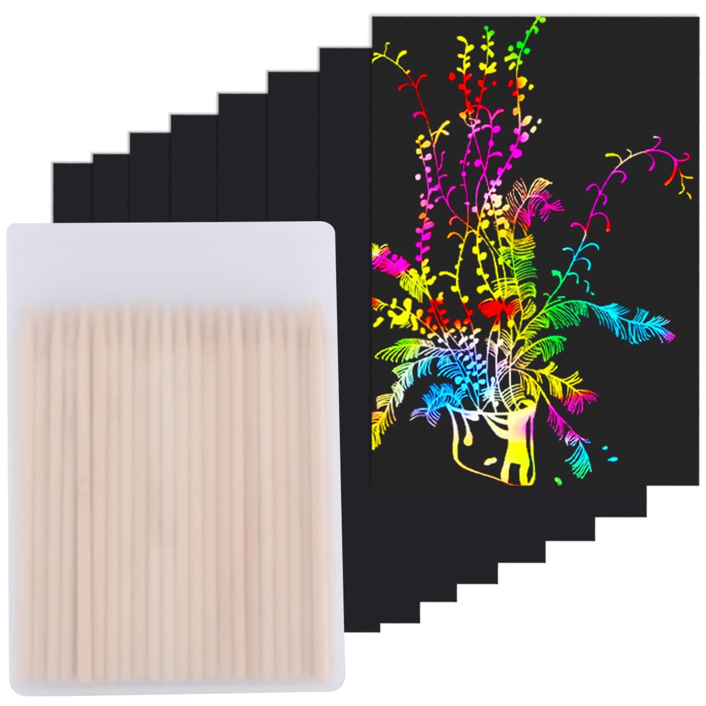 Cityrosy Scratch Art Paper Rainbow Sets 100 Pcs-Black Magic Scratch Off Craft Set for Kids Classroom Supplies Kits for Age 3-12 Kids Party Games