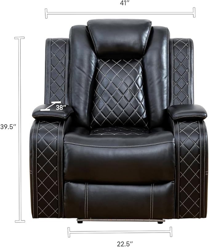 A Ainehome Luxury Furniture Sets Power Recliner Sofa Set Recliner Leather Sofas Loveseat Chair for Living Room Furniture/Small Space/Rv/House/Office/Theater Seating (F-Black,Chair)
