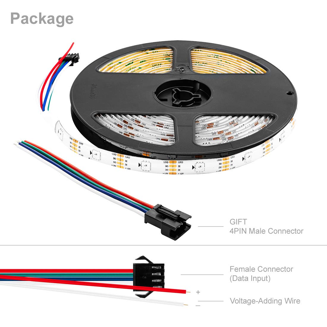 BTF-LIGHTING WS2815 (Upgraded WS2812B) 16.4ft 150 Pixels Magic Dream Color Individually Addressable RGB LED Flexible Strip Light 5050 SMD Dual Signal IP65 Silicone Coating Waterproof DC12V White PCB