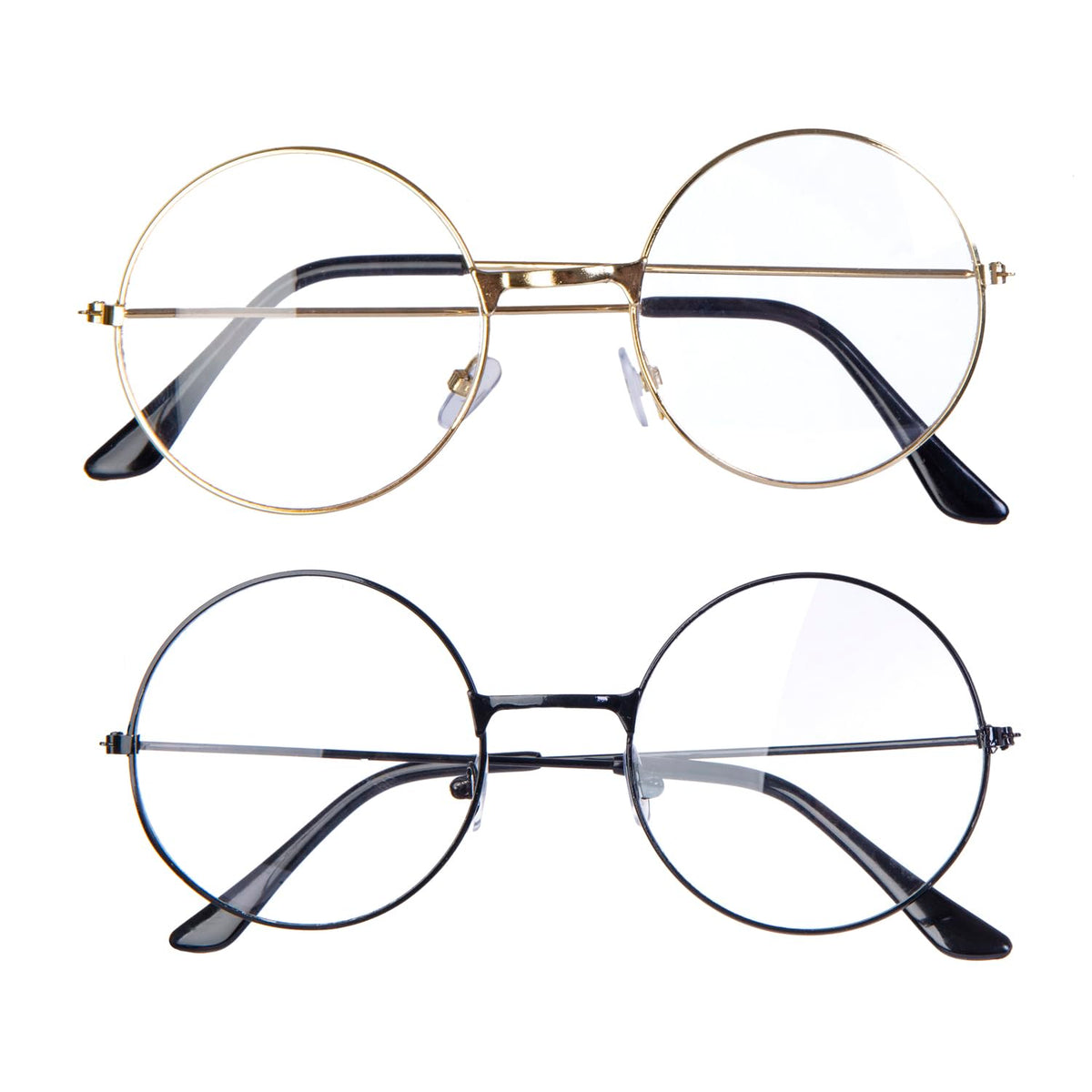 Yilistore 2 Pack Round Costume Glasses,Cosplay Old Man Costume Glasses Santa Gold Round Glasses, Wizard Wire Glasses for Kids Women Halloween Party