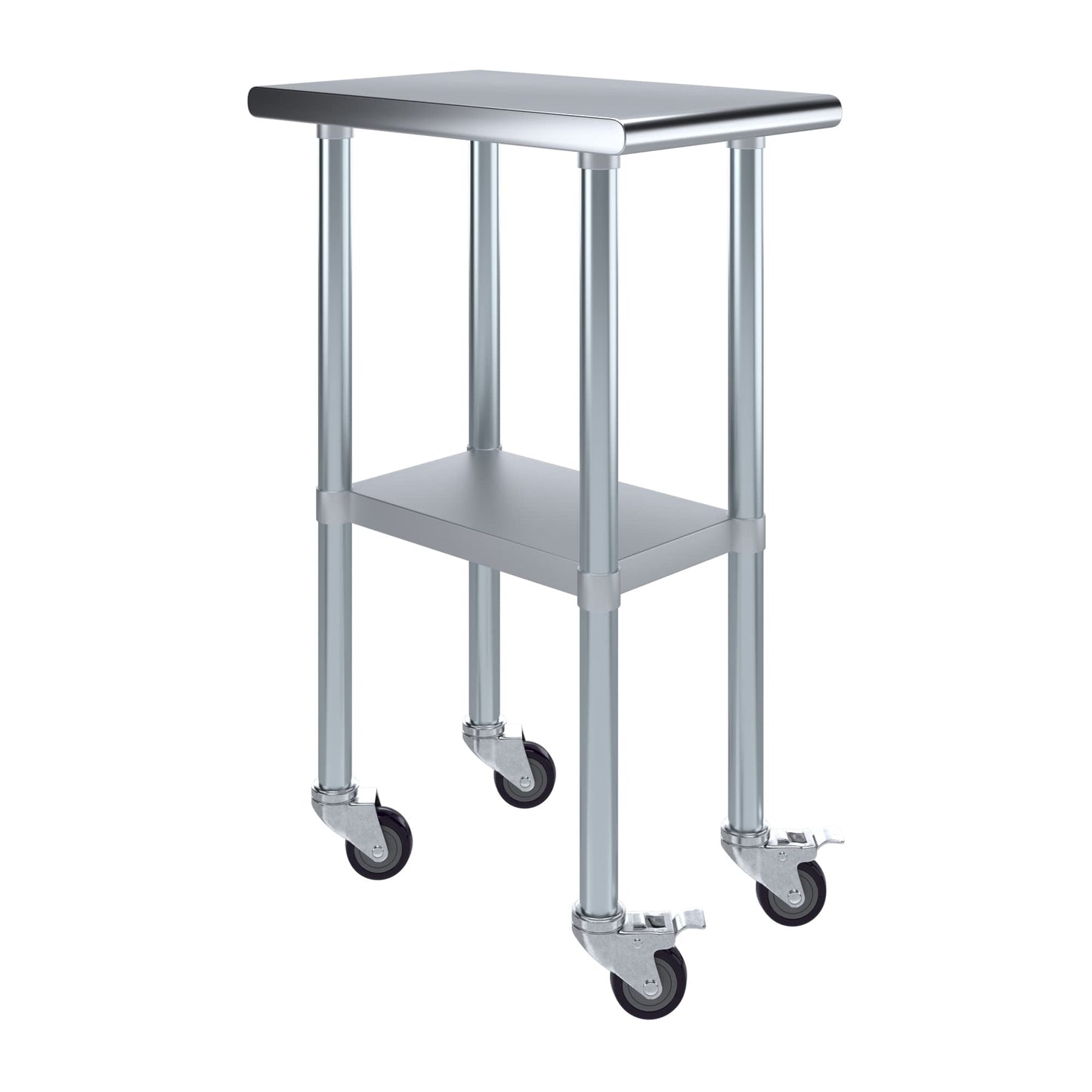 AmGood 24 in. x 15 in. Stainless Steel Work Table with Wheels | Metal Kitchen Food Prep Table | NSF