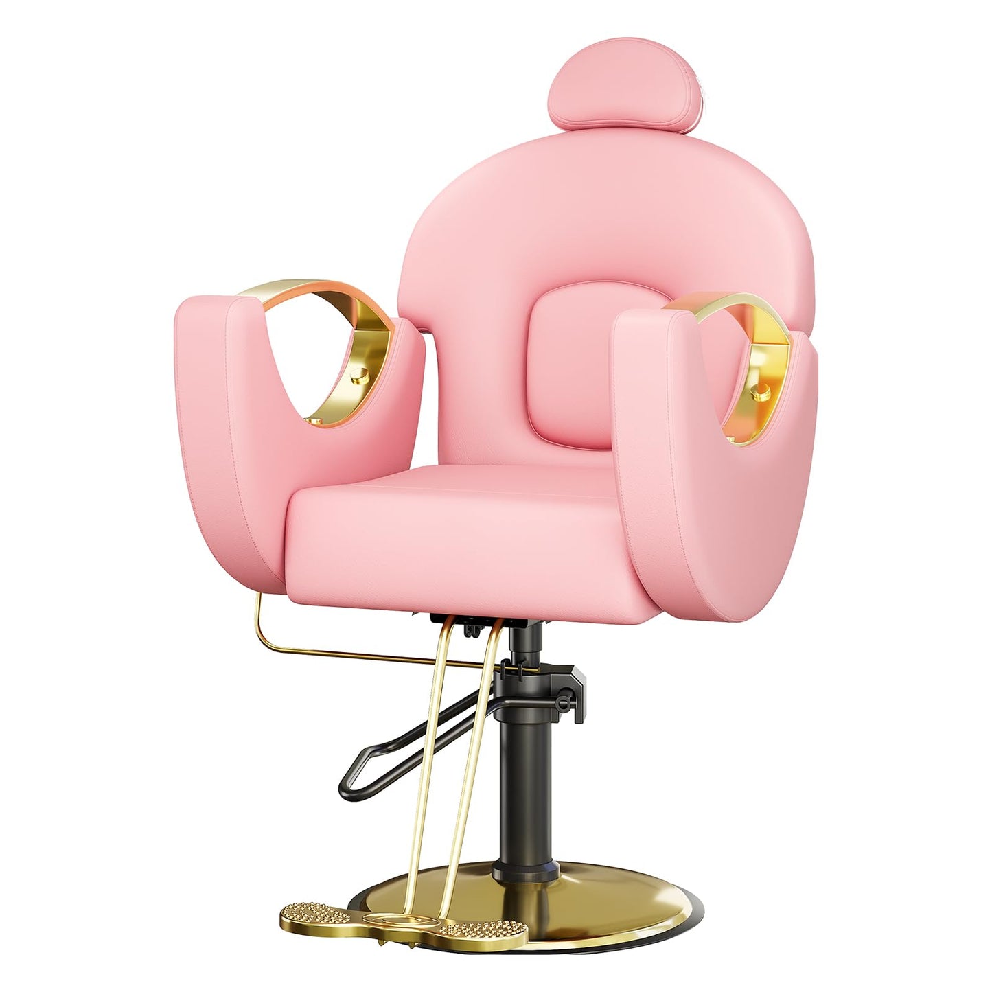 Barber Salon Chair, Reclining Salon Chair with Heavy Duty Hydraulic Pump, 360° Swivel and Height Adjustable, 330 Lbs Capacity Spa Beauty Equipment Hairdresser Armchair for Barbershop- Pink & Gold