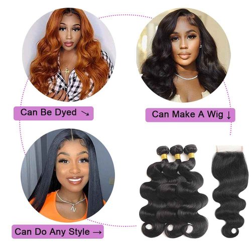 Human Hair Bundles with Closure Body Wave 3 Bundles with Closure(18 20 22+16) Unprocessed Brazilian Human Hair Bundles with 4x4 Lace Closure