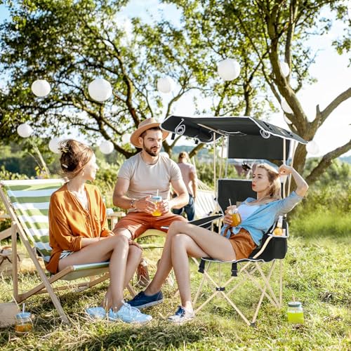 Nice C Double Padded Camping Chair, with Cup Holder, Cooler Bag, Bottle Opener Chair with Canopy, Removable Footrest, Cool...