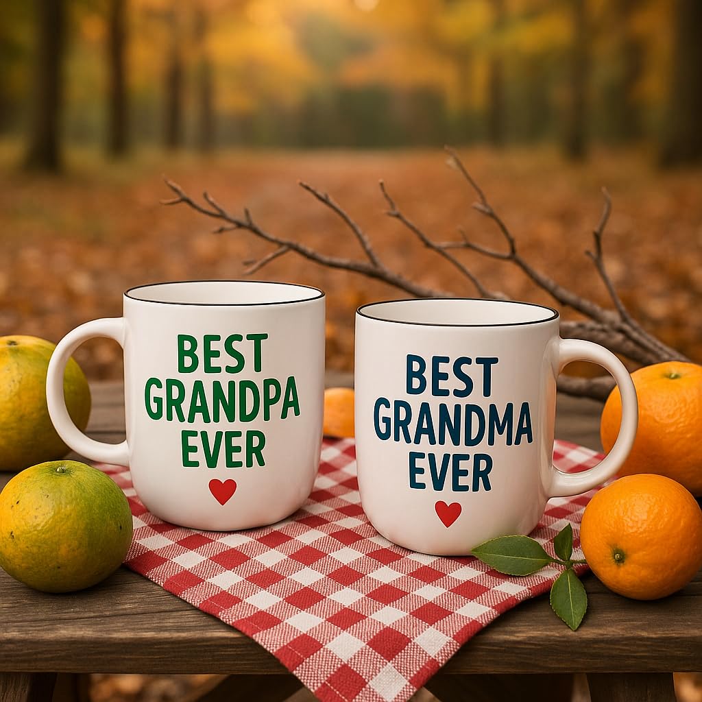 Triple Gifffted Worlds Best Grandparents Coffee Mugs for Grandma and Grandpa, Gifts Ideas From Grandkids, Grandchildren, New First Time Grandparent Announcement Christmas Valentines Day, Ceramic 380ml
