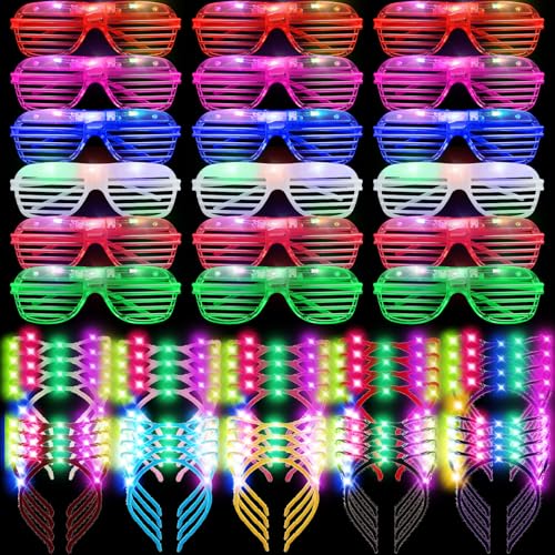 88 Pieces Light Up Party Favors Including 48 Glow Glasses LED Flashing Shutter Shades Glasses with 40 LED Cat Ear Headband...