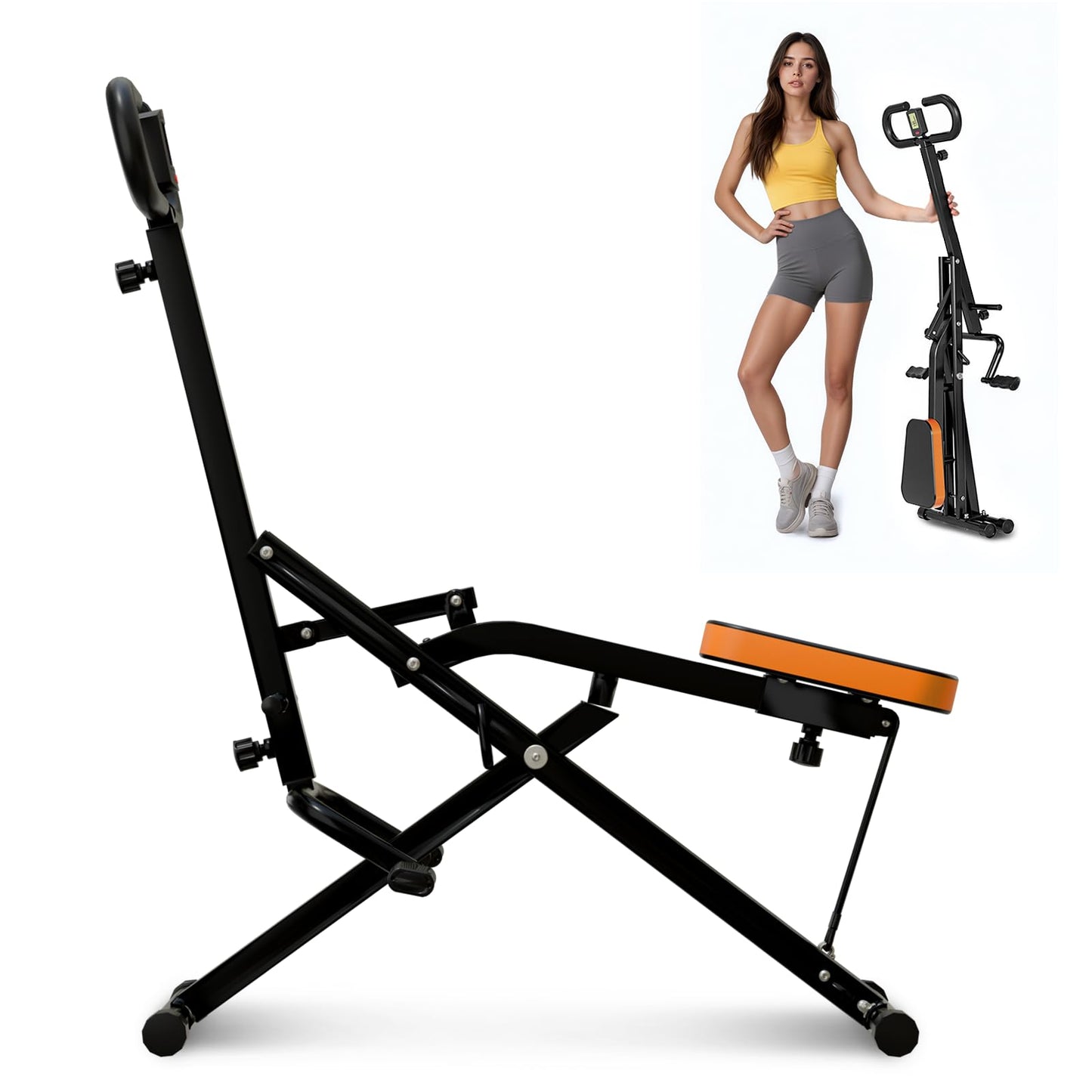 RIVANO Squat Machine, Ab Workout Equipment, 265lbs Loading Capacity Rowing Machines for Home Foldable with Adjustable Resistance Bands and Display, Exercise Trainer for Botty Butt Thighs, Black