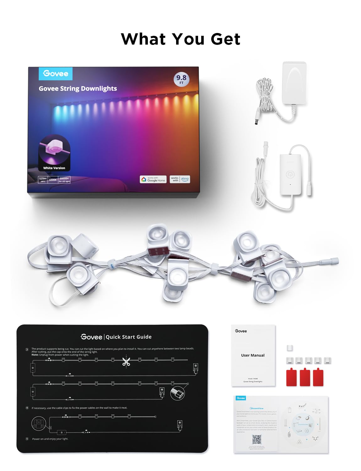 Govee RGBIC String Downlights, Smart LED String Lights Works with Alexa, Color Changing Indoor Wall Light Fixture for Party, Music Sync, 9.8ft with 15 LEDs, White