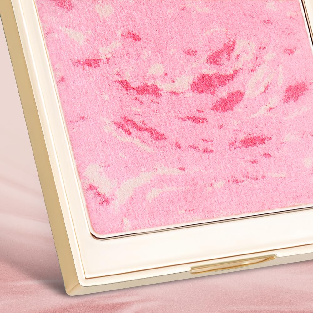 CATKIN Powder Blush for Cheek Blusher Natural Shimmering Blush & Highlight 2 in 1 Creamy Blendable Baked Blush Palette 10g C01 D