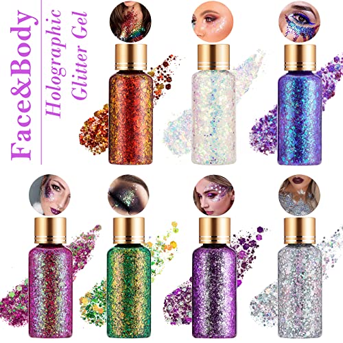 Green Gold Face Body Hair Glitter Gel for St. Patrick's Day Mardi Gras Festival Rave Accessories, Long Lasting Holographic...